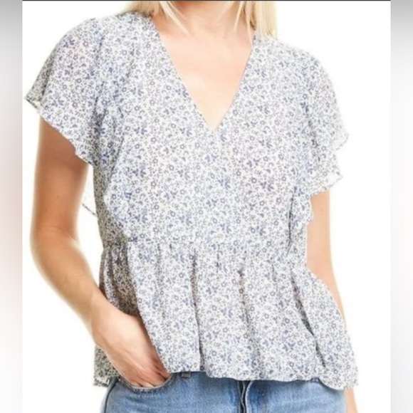 Madewell Tops - Madewell Georgette Ruffle Sleeve Peplum Top Americana Floral SIze S